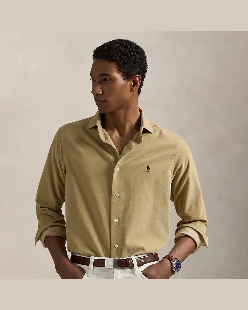 Ralph Lauren Custom-Fit Hemd aus Kordsamt Tan