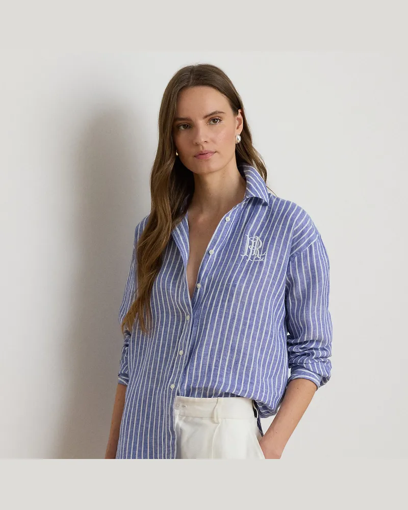 Ralph Lauren Oversize-Fit Leinenhemd mit Streifen Blue