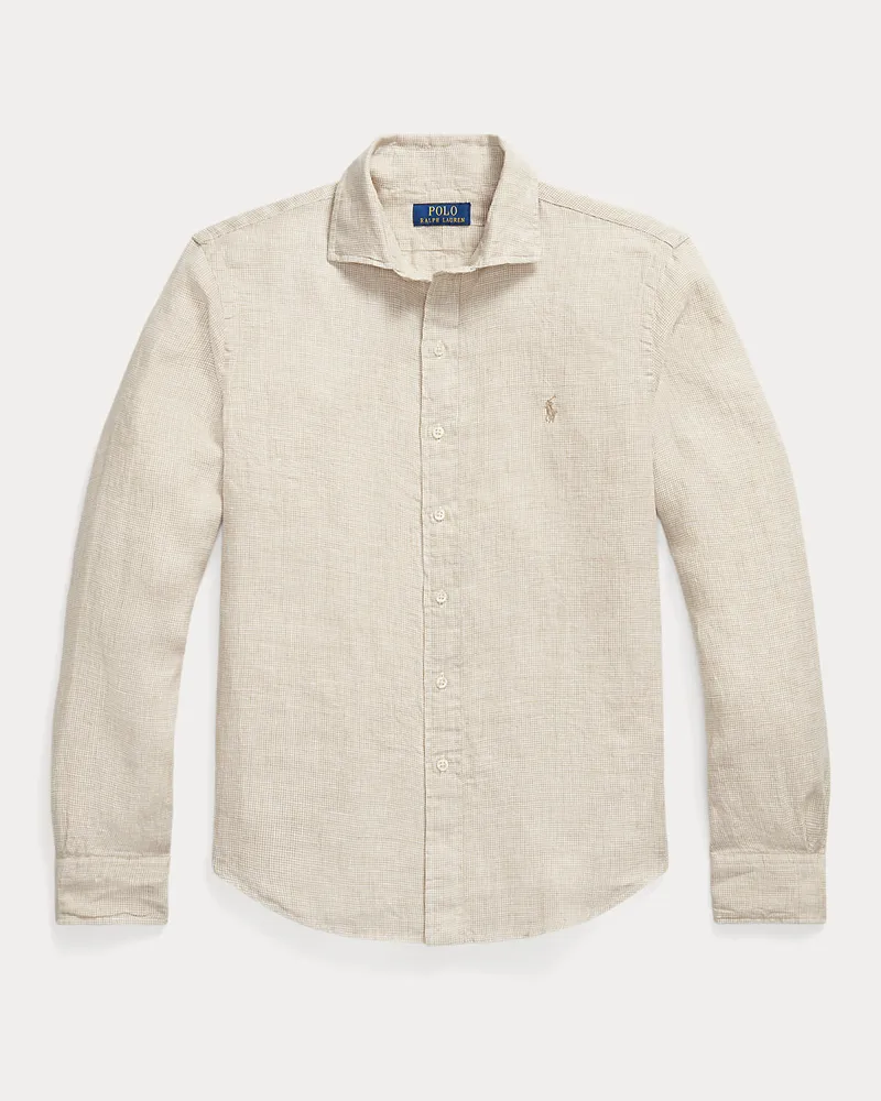Ralph Lauren Custom-Fit Hahnentritt-Hemd aus Leinen Tan