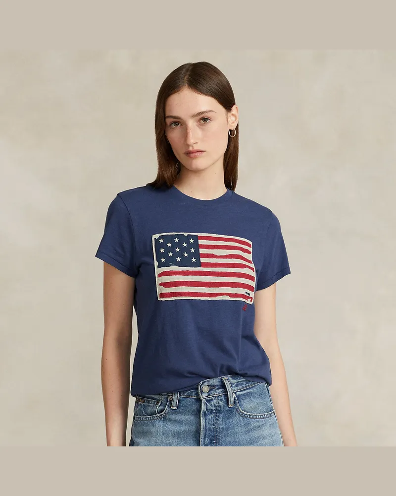 Ralph Lauren Jersey-T-Shirt mit Flagge Blue
