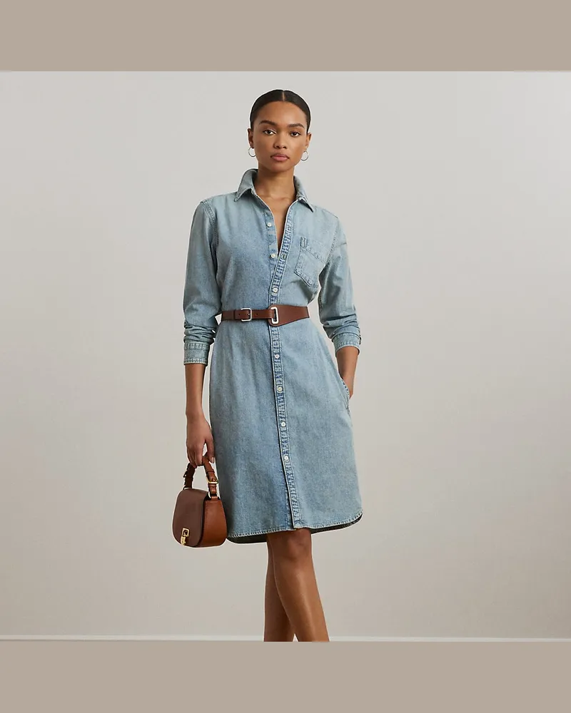 Ralph Lauren Kurzgrößen - Denim-Hemdkleid mit Gürtel Blue