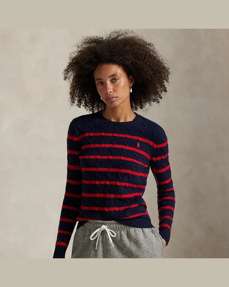 Ralph Lauren Gestreifter Pullover mit Zopfmuster Blue