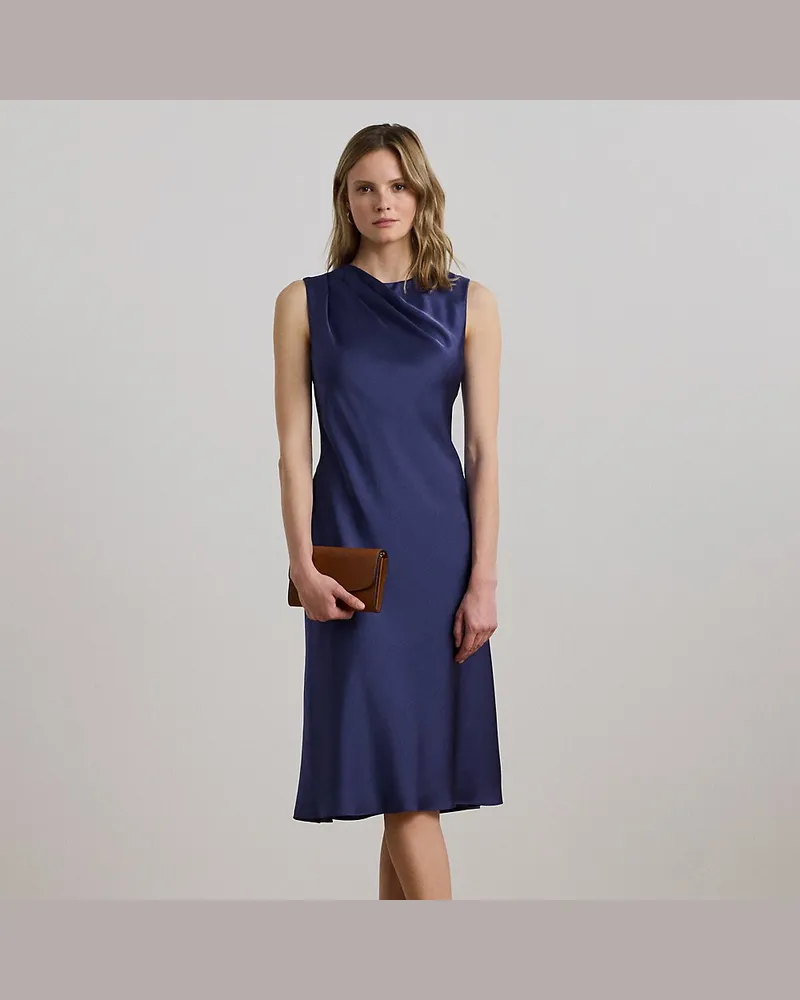 Ralph Lauren Satin-Charmeuse-Cocktailkleid mit Falten Blue
