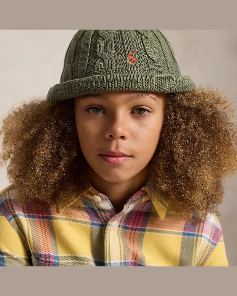 Ralph Lauren Baumwoll-Topfhut mit Zopfmuster Green