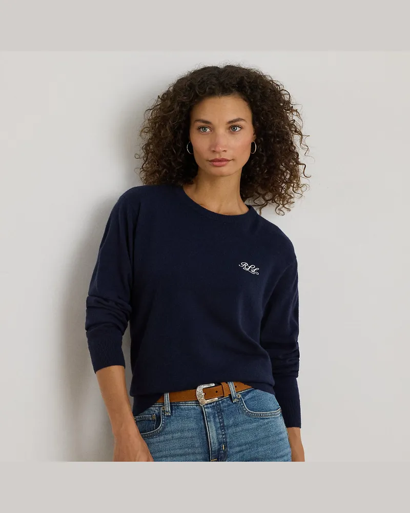 Ralph Lauren Bestickter Rundhalspullover aus Kaschmir Blue