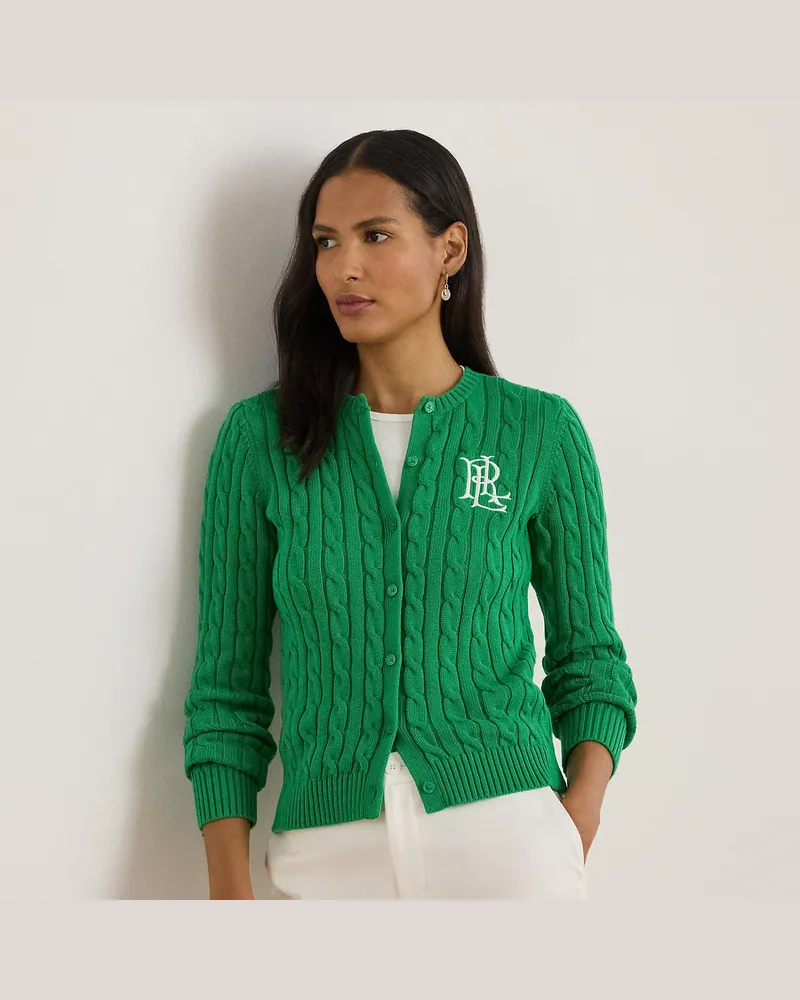 Ralph Lauren Baumwollstrickjacke mit Zopfmuster Green