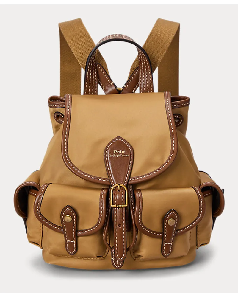 Ralph Lauren Twill-Rucksack Bellport mit Lederbesatz Tan