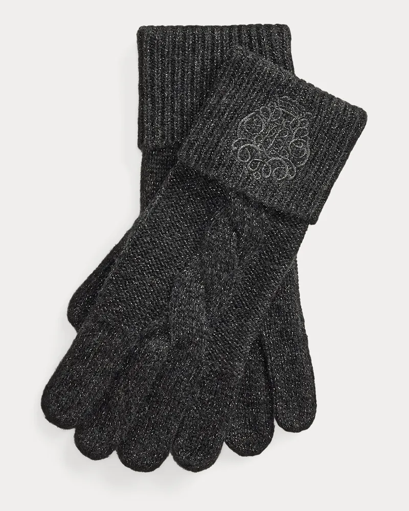 Ralph Lauren Metallic-Strickhandschuhe mit Wappen Grey