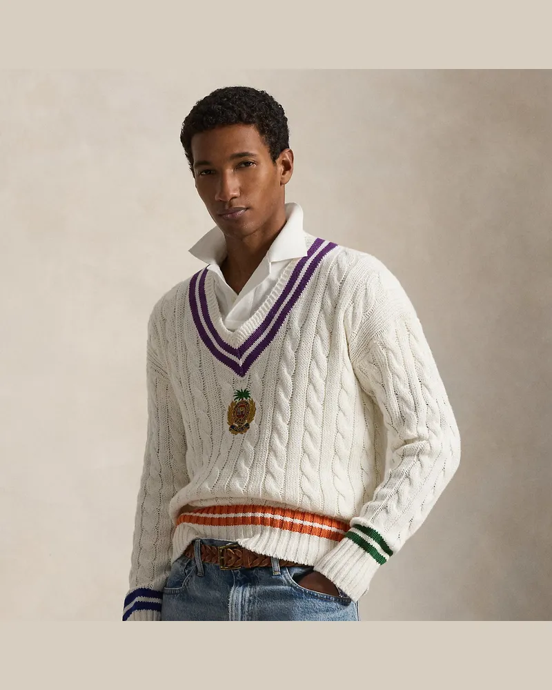 Ralph Lauren Bestickter Cricket-Pullover Cream