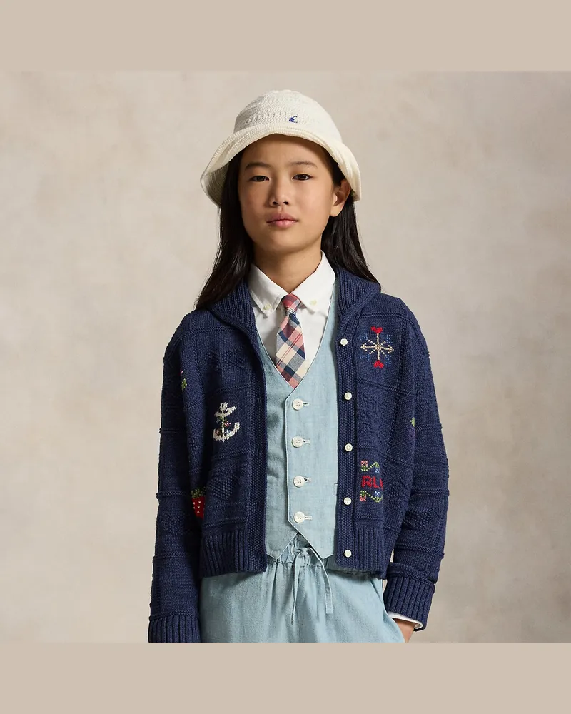 Ralph Lauren Baumwollstrickjacke mit Schalkragen Blue