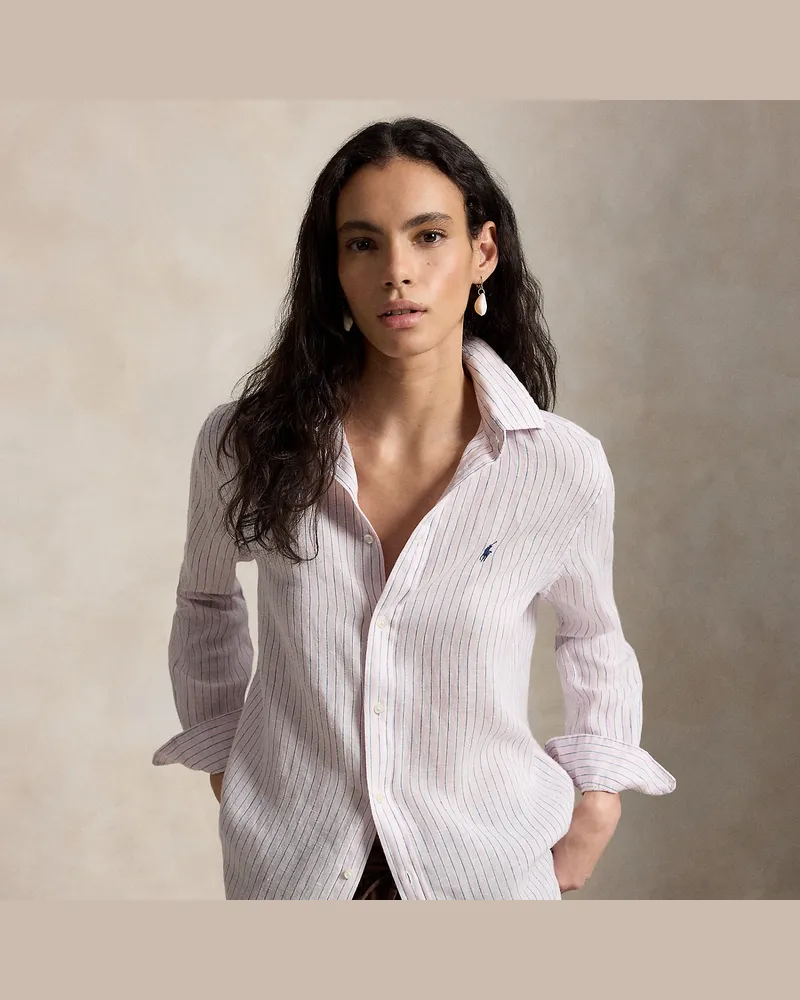 Ralph Lauren Gestreiftes Classic-Fit Leinenhemd Pink