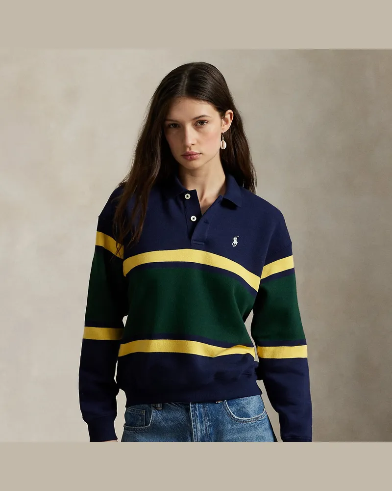 Ralph Lauren Gestreiftes Langarm-Poloshirt aus Fleece Blue