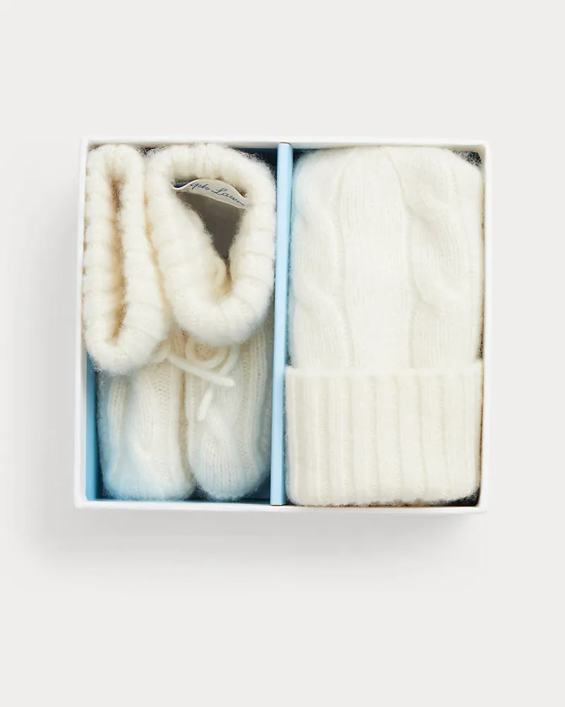 Ralph Lauren Kaschmirmütze und Babyschuhe im Set White