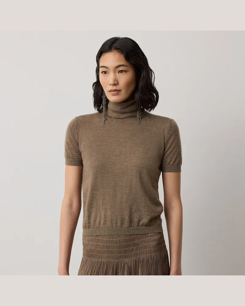 Ralph Lauren Kurzarm-Rollkragenpullover aus Kaschmir Tan