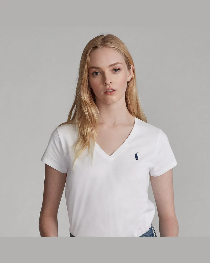 Ralph Lauren Baumwoll-T-Shirt mit V-Ausschnitt White