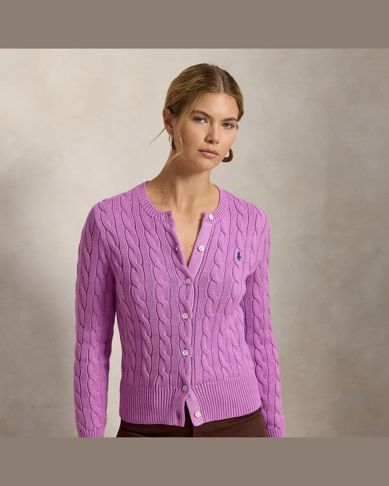 Ralph Lauren Rundhalsstrickjacke mit Zopfmuster Pink