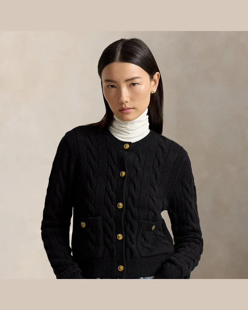 Ralph Lauren Woll-Kaschmir-Strickjacke mit Zopfmuster Black