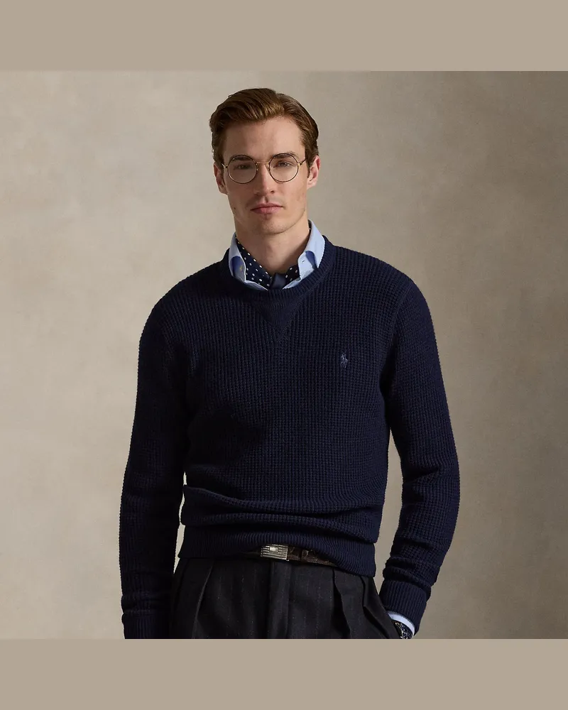 Ralph Lauren Woll-Baumwollpullover aus Waffelpiqué Blue