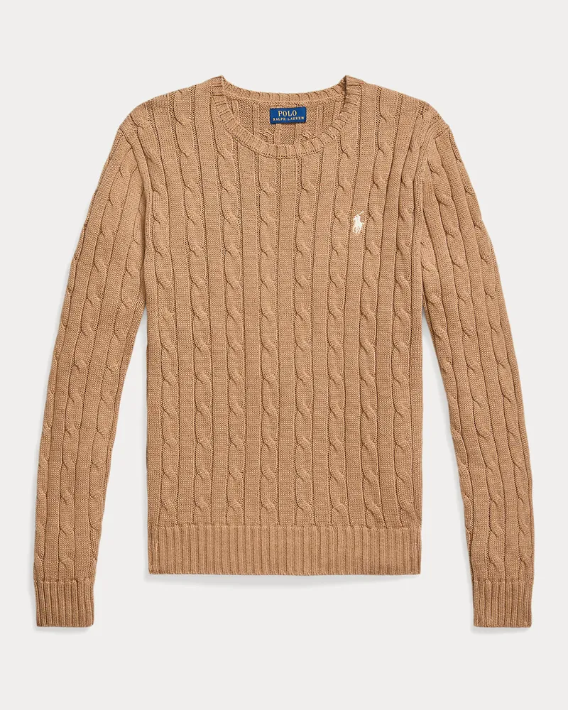 Ralph Lauren Baumwoll-Rundhalspullover mit Zopfmuster Tan