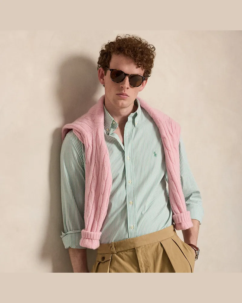 Ralph Lauren Gestreiftes Custom-Fit Hemd aus Popeline Green