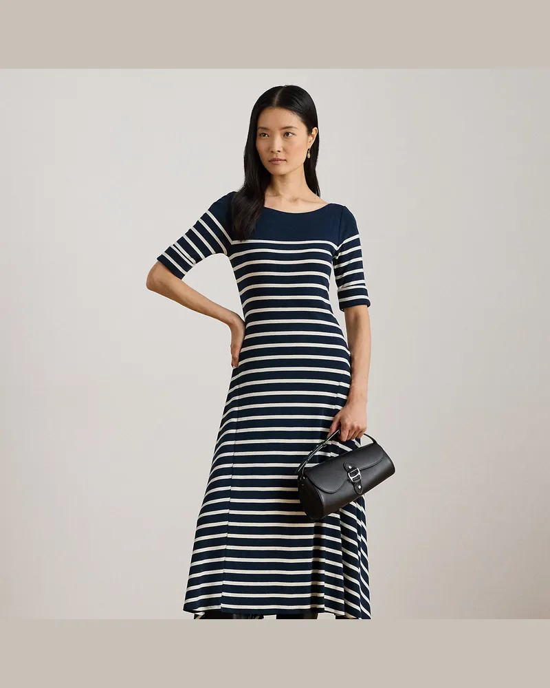 Ralph Lauren Kurzgrößen - Gestreiftes Midi-Rippenstrickkleid Blue