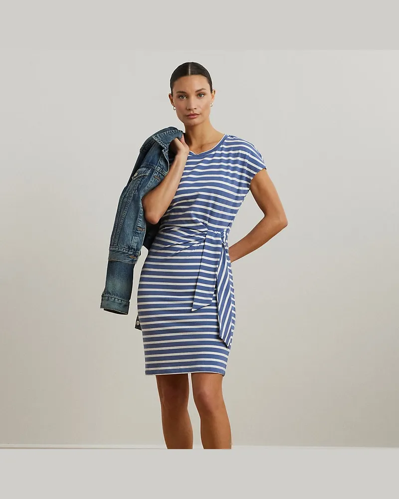 Ralph Lauren Gestreiftes Jerseykleid mit Bindedetail Blue