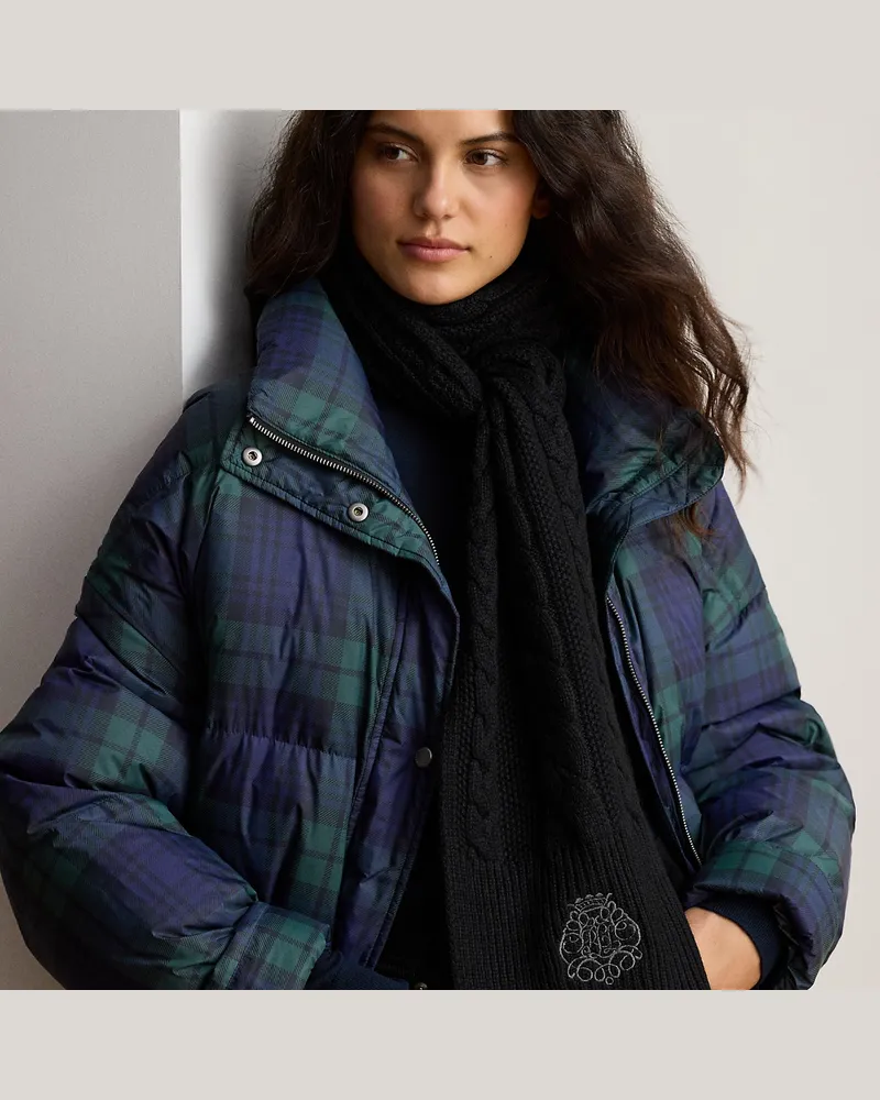 Ralph Lauren Schal mit Zopfmuster und Wappenstickerei Black