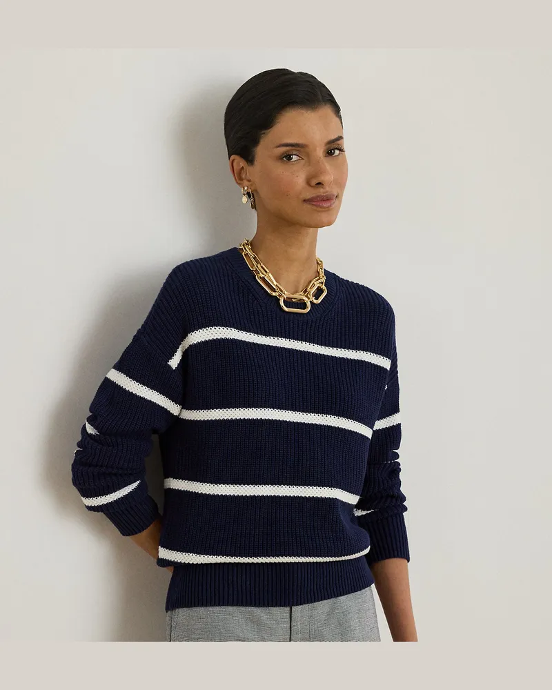 Ralph Lauren Gerippter Baumwollpullover mit Streifen Blue