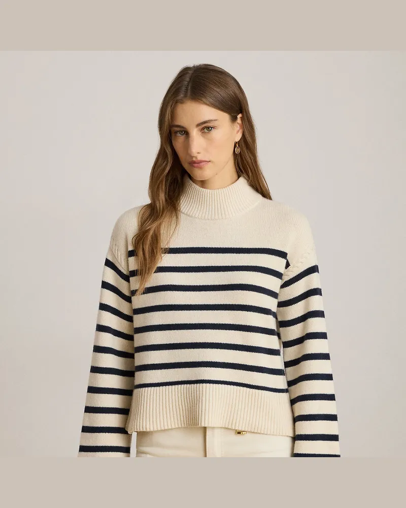 Ralph Lauren Gestreifter Halbrollkragenpullover Cream