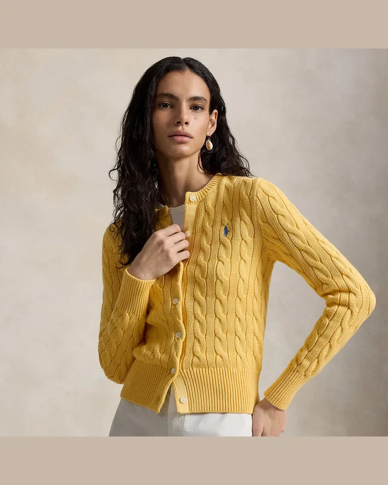 Ralph Lauren Rundhalsstrickjacke mit Zopfmuster Yellow