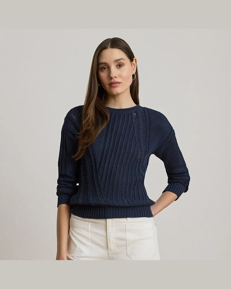 Ralph Lauren Baumwoll-Rundhalspullover mit Lochmuster Blue