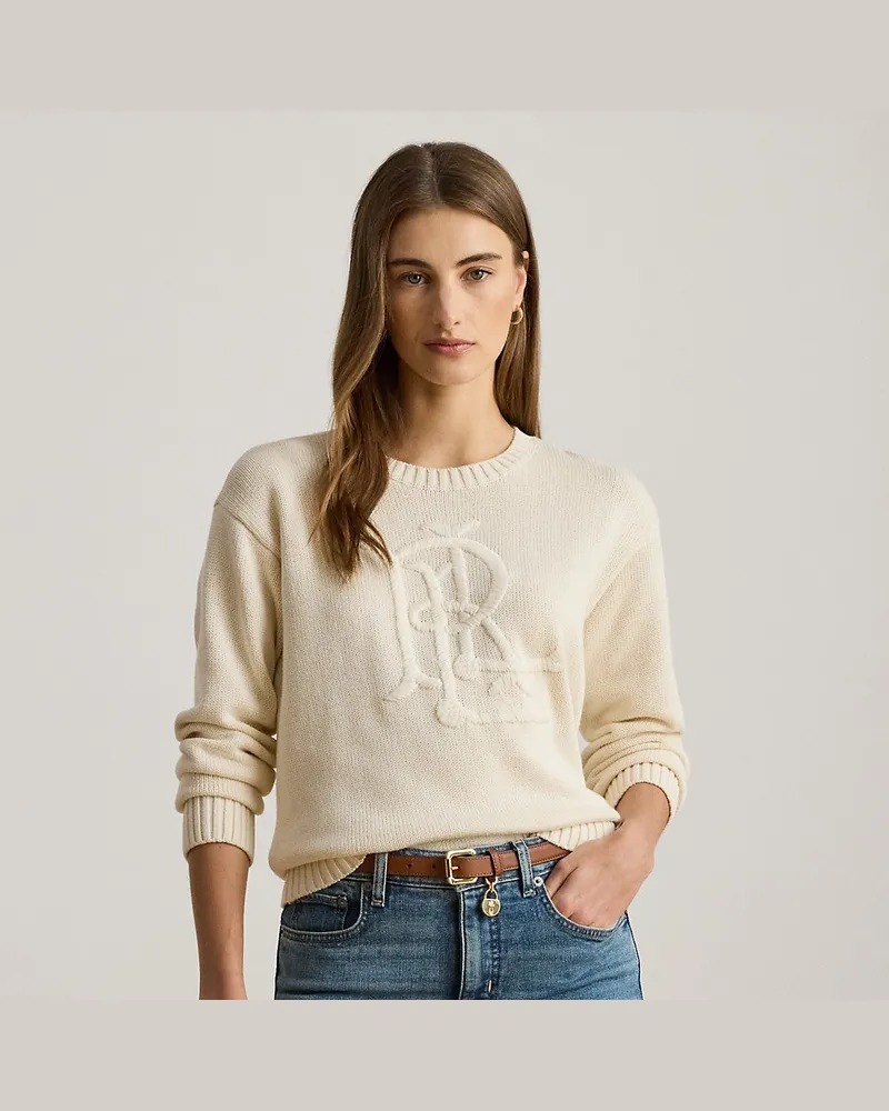 Ralph Lauren Kurzgrößen - Baumwollpullover mit gesticktem Logo Cream