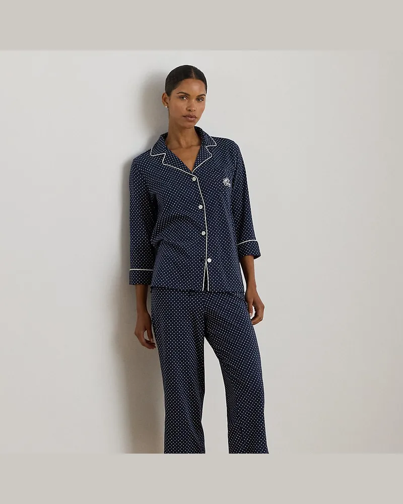 Ralph Lauren Gepunkteter Capri-Pyjama aus Jersey Blue