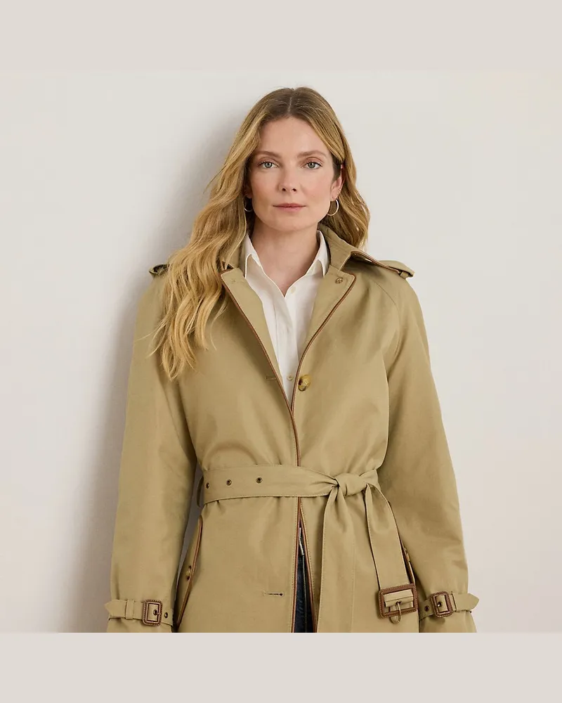 Ralph Lauren Trenchcoat mit Kunstlederbesatz Tan