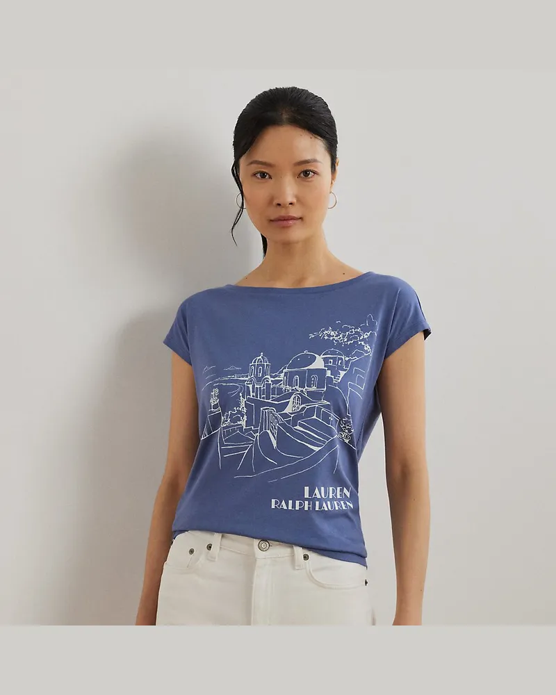 Ralph Lauren Grafik-T-Shirt aus Jersey Blue