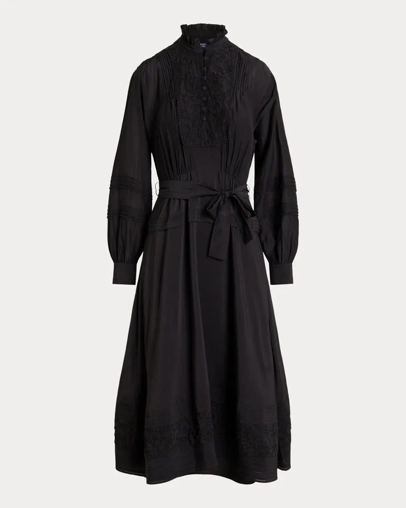 Ralph Lauren Besticktes Voile-Kleid mit Latz Black