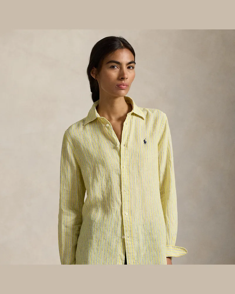 Ralph Lauren Gestreiftes Classic-Fit Leinenhemd Yellow