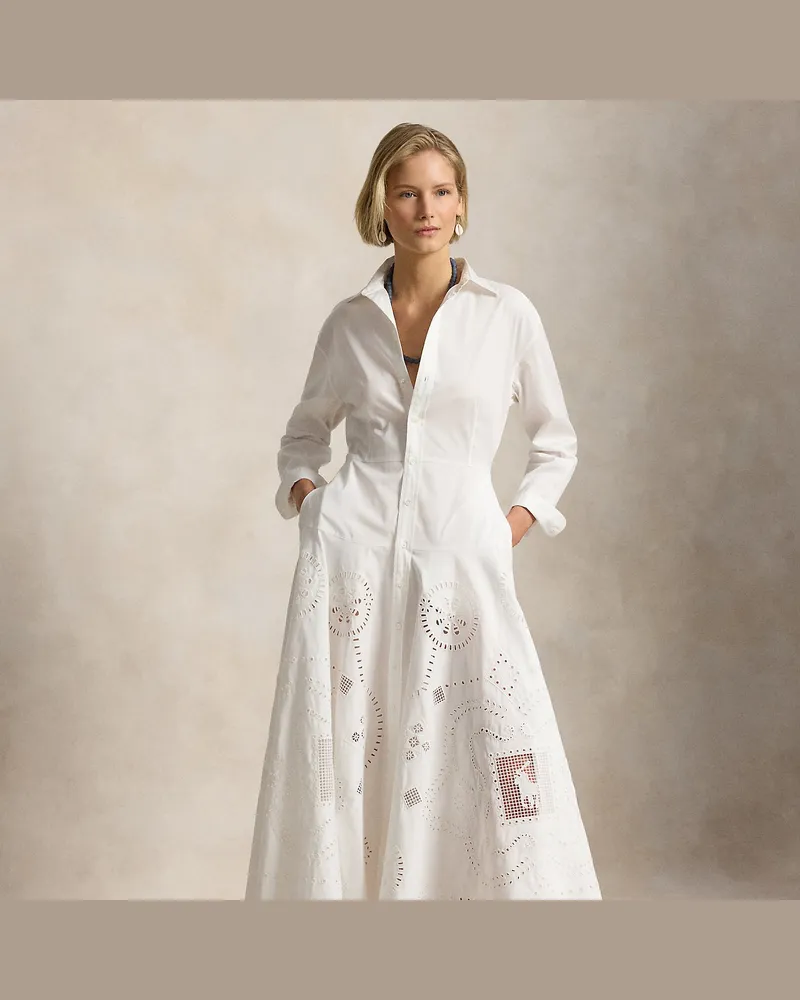 Ralph Lauren Baumwoll-Hemdkleid mit Lochstickerei White
