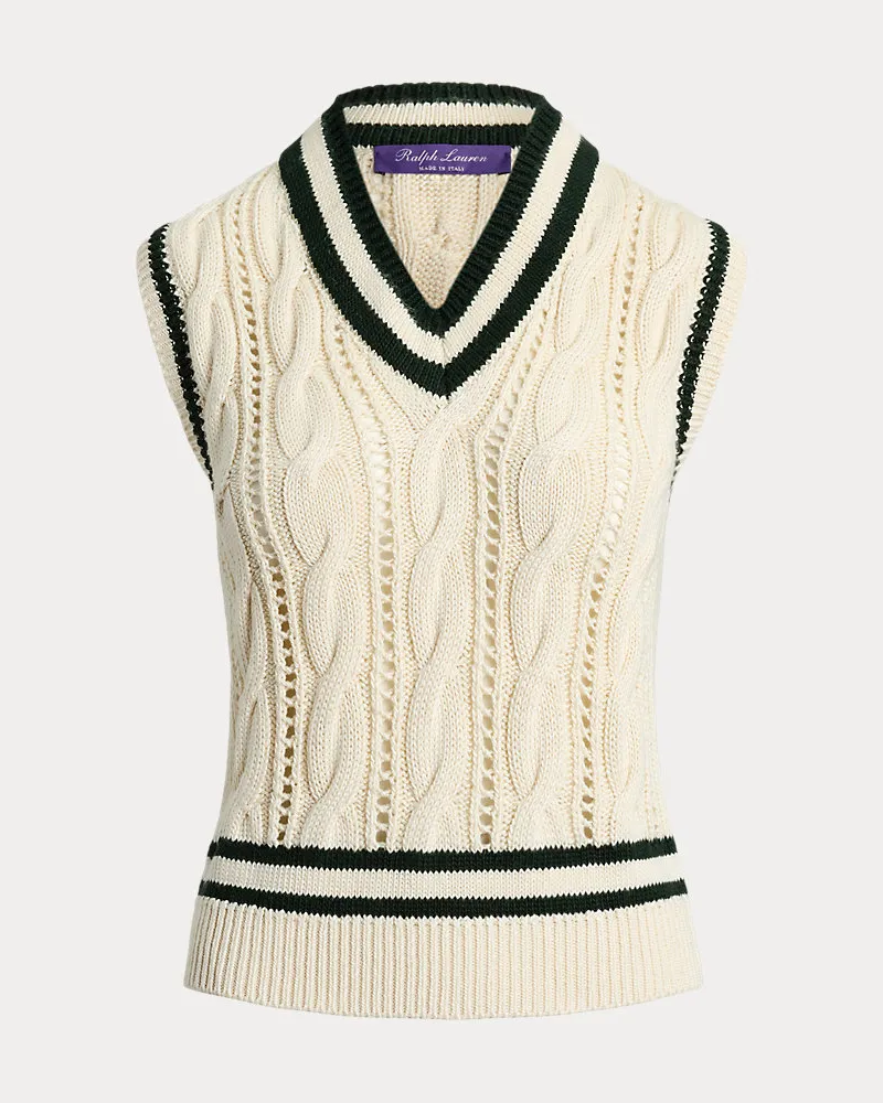 Ralph Lauren Seiden-Cricket-Pullunder mit Zopfmuster Cream