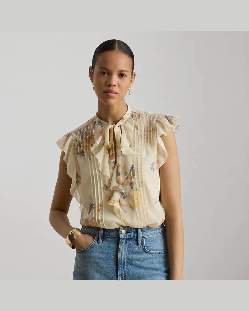 Ralph Lauren Florale Bluse mit Biesen und Bindedetail White