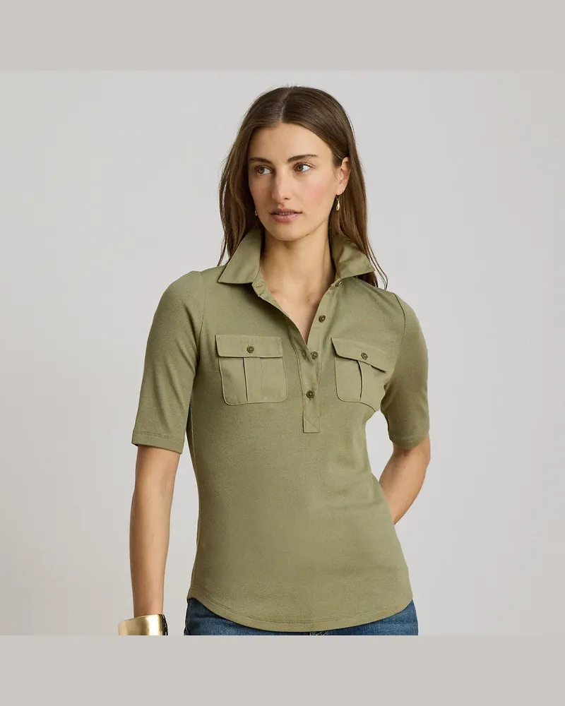 Ralph Lauren Kurzgrößen - Rippenstrickoberteil mit Kragen Green