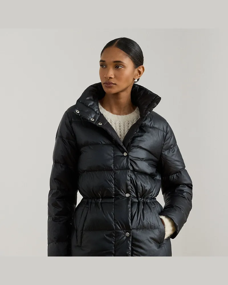 Ralph Lauren Metallic Quilted Funnelneck Down Coat Black