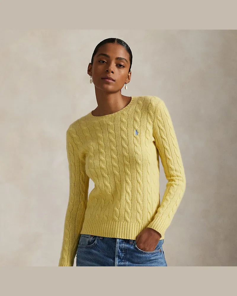 Ralph Lauren Woll-Kaschmir-Pullover mit Zopfmuster Yellow