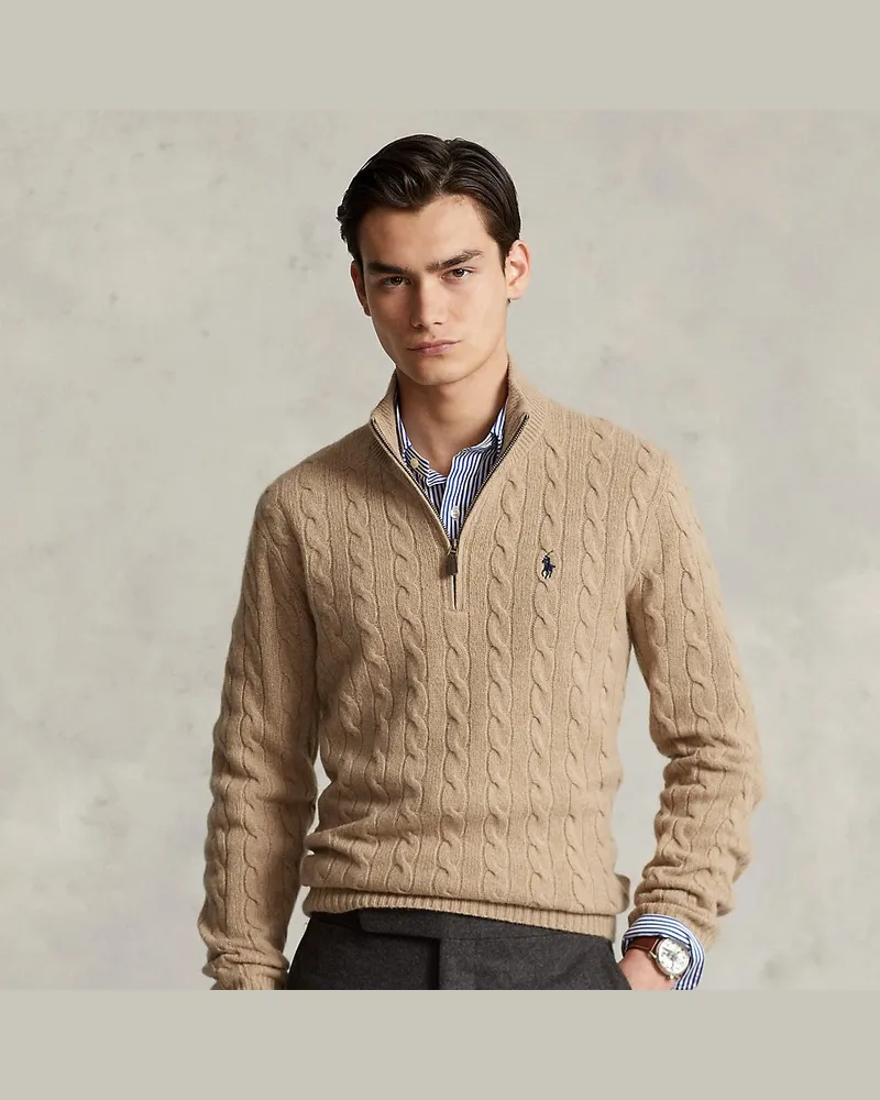 Ralph Lauren Woll-Kaschmir-Pullover mit Zopfmuster Tan