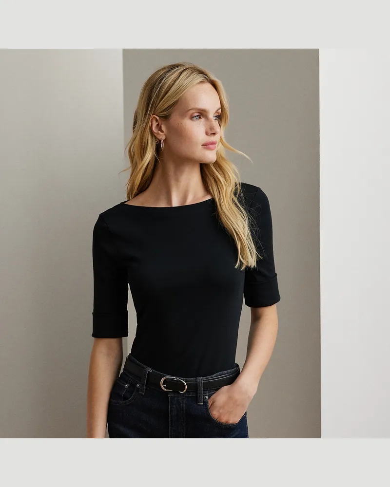 Ralph Lauren Kurzgrößen - T-Shirt mit U-Boot-Ausschnitt Black