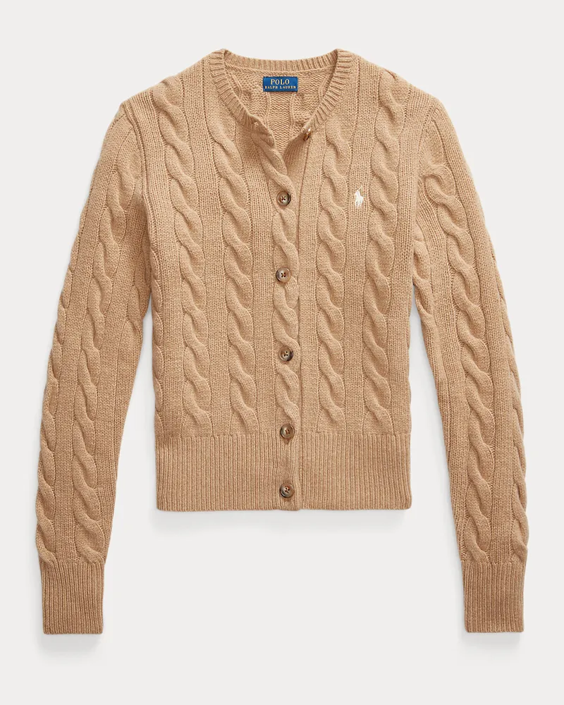 Ralph Lauren Woll-Kaschmir-Strickjacke mit Zopfmuster Tan
