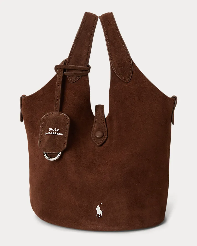 Ralph Lauren Kleine Wildleder-Tragetasche Polo Play Brown