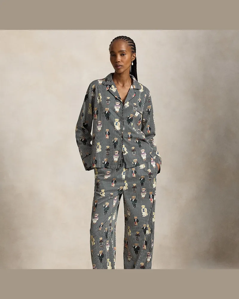 Ralph Lauren Baumwollatlas-Pyjama mit Polo Bear Brown