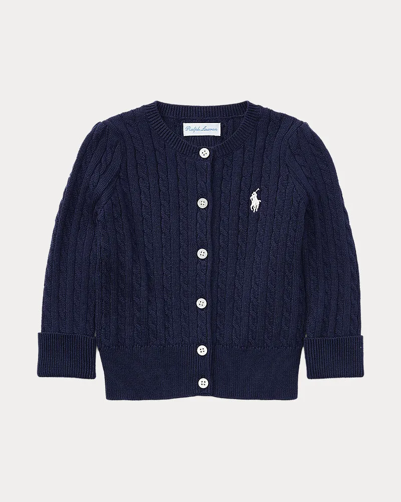 Ralph Lauren Baumwollstrickjacke mit Mini-Zopfmuster Blue