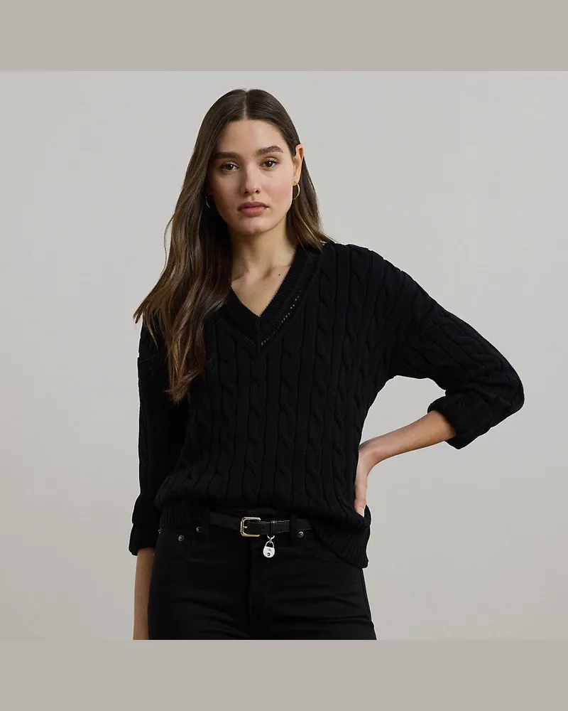 Ralph Lauren Cricket-Pullover mit Zopfmuster Black